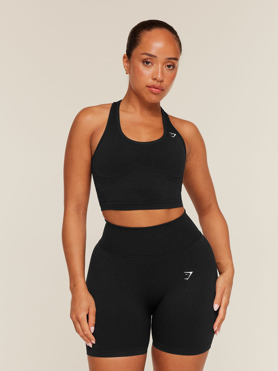 Gymshark Lift Seamless Midi Tank With Shelf — Black/Black Marl — 1