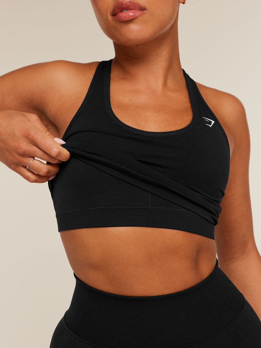 Gymshark Lift Seamless Midi Tank With Shelf — Black/Black Marl — 6