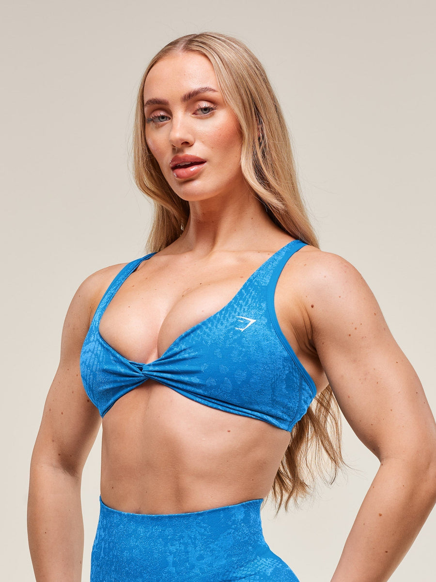 Gymshark Adapt Animal X Whitney Seamless Twist Front Bra — Barbell Blue/Gentle Blue — 5