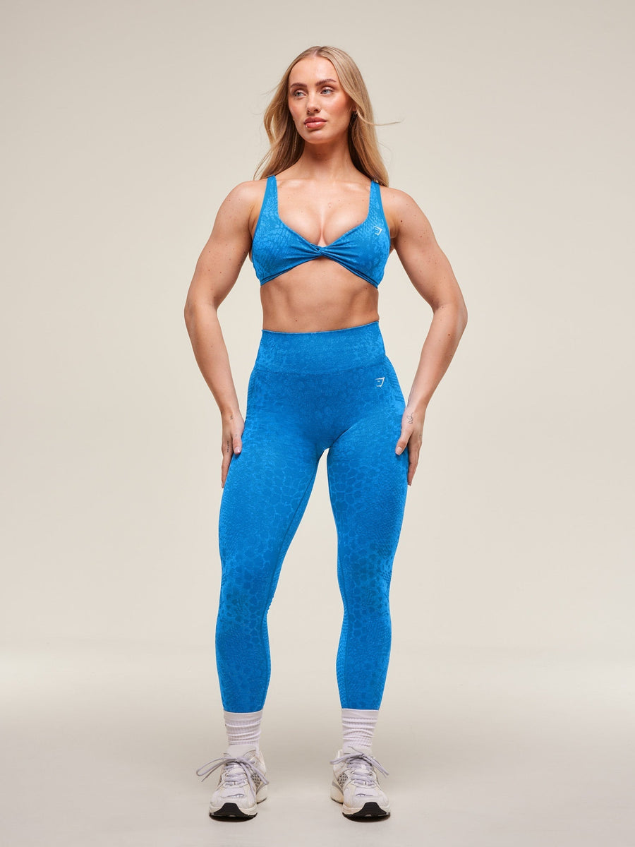 Gymshark Adapt Animal X Whitney Seamless Twist Front Bra — Barbell Blue/Gentle Blue — 6