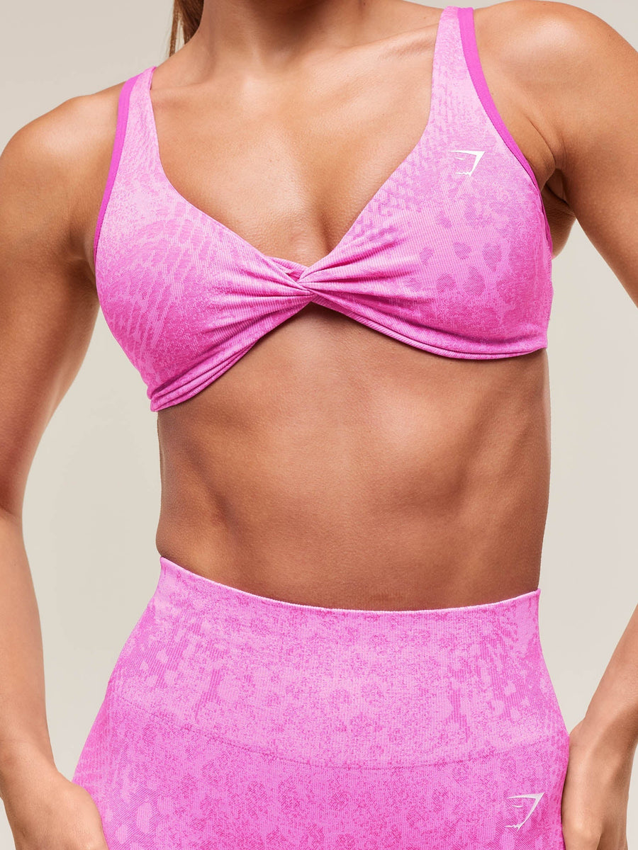 Gymshark Adapt Animal X Whitney Seamless Twist Front Bra — Sour Pink/Vibrant Pink — 8