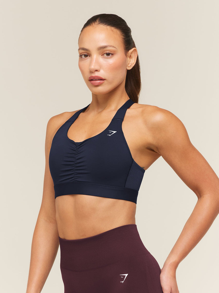 Gymshark High Support Ruched Sports Bra — Heavy Blue — 4