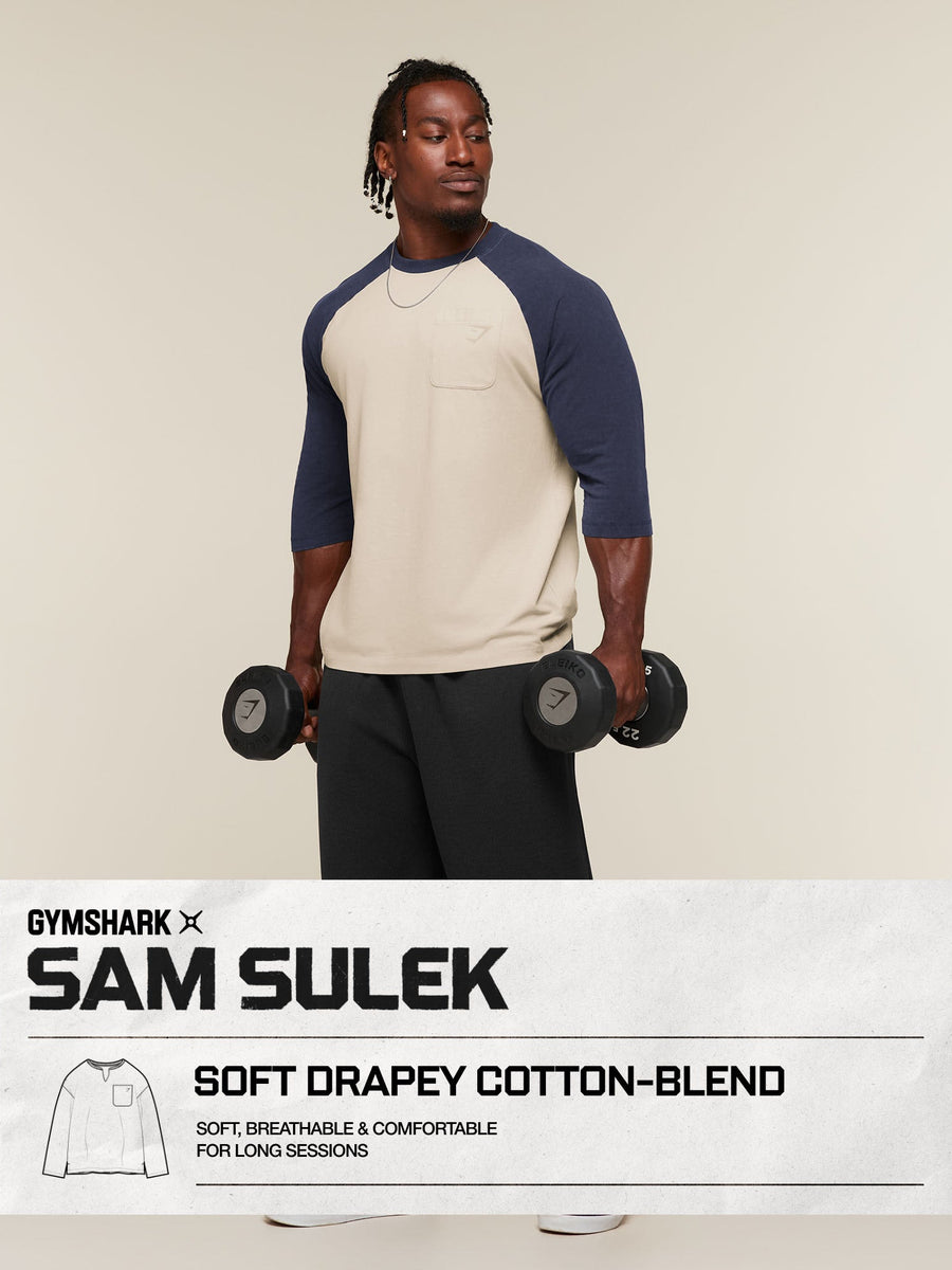 Gymshark x Sam Sulek Raglan Top — Chalk Beige/Heavy Blue/Wash — 3