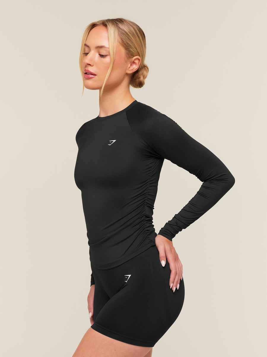 Gymshark Training Ruche Long Sleeve Top — Black — 4