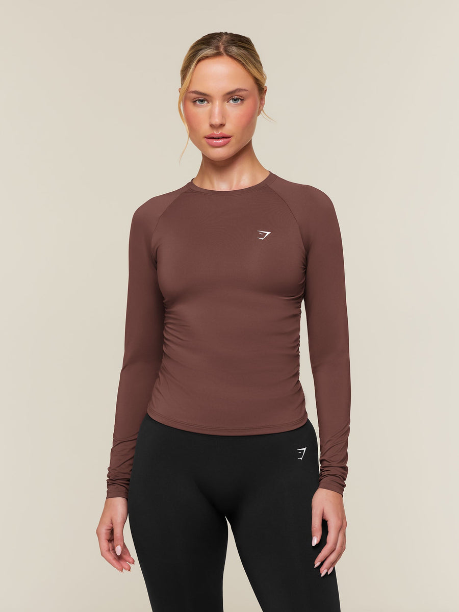 Gymshark Training Ruche Long Sleeve Top — Espresso Brown — 1