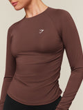 Gymshark Training Ruche Long Sleeve Top — Espresso Brown — 4