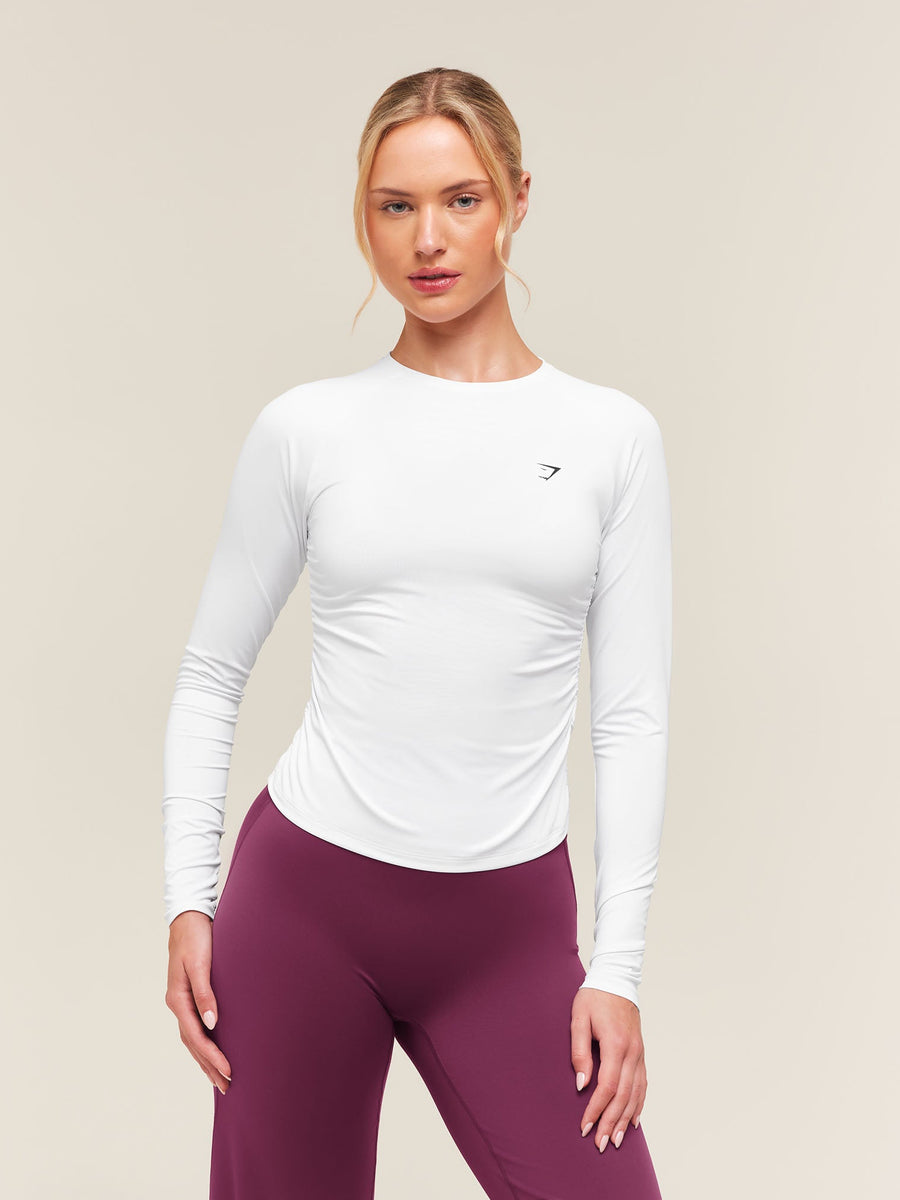 Gymshark Training Ruche Long Sleeve Top — White — 1
