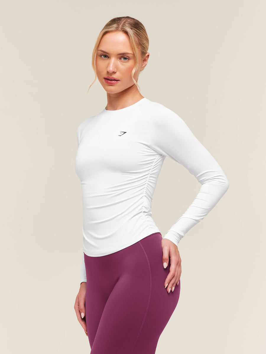 Gymshark Training Ruche Long Sleeve Top — White — 3