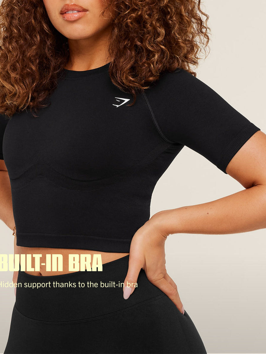 Gymshark Lift Seamless Short Sleeve Top — Black/Black Marl — 2