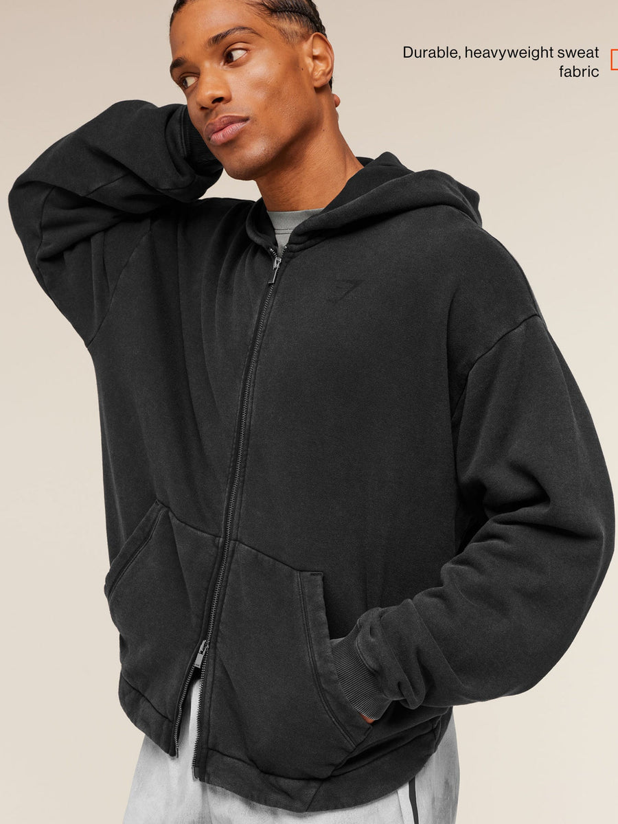 Gymshark Conditioning Club Washed Zip Hoodie — Black/Wash — 4