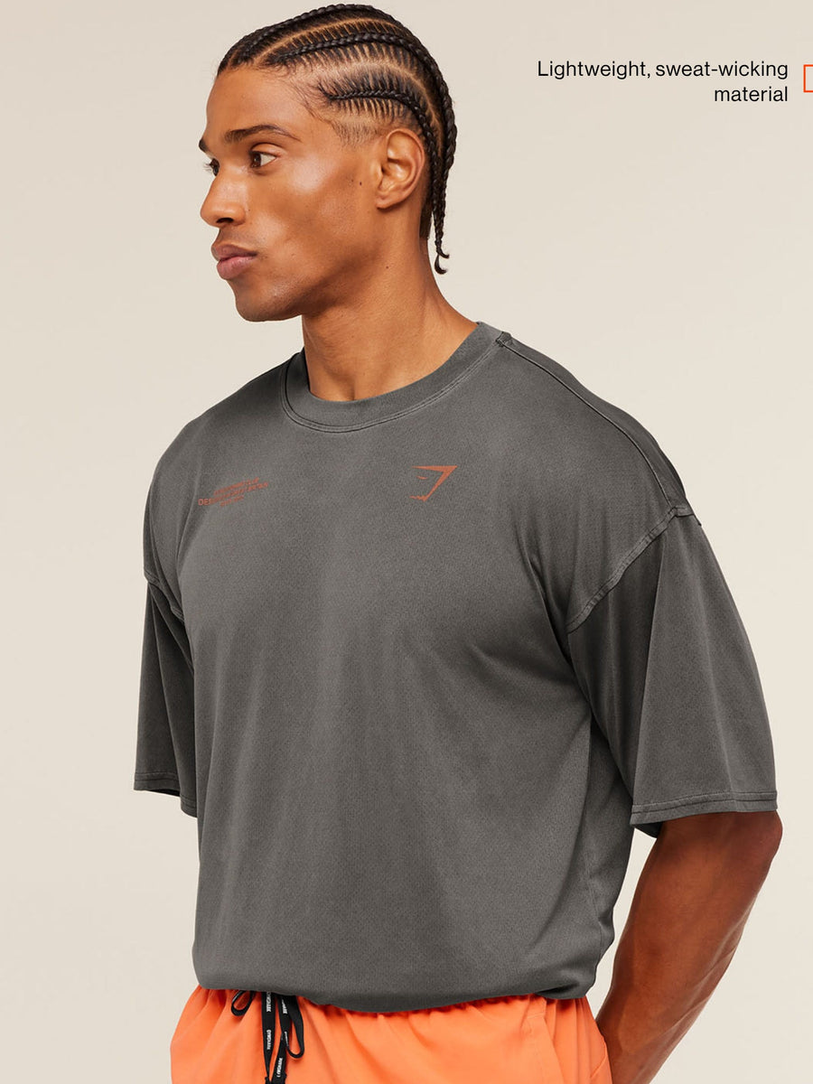 Gymshark Conditioning Club Washed T-Shirt — Black/Dayglow Peach/Wash — 2