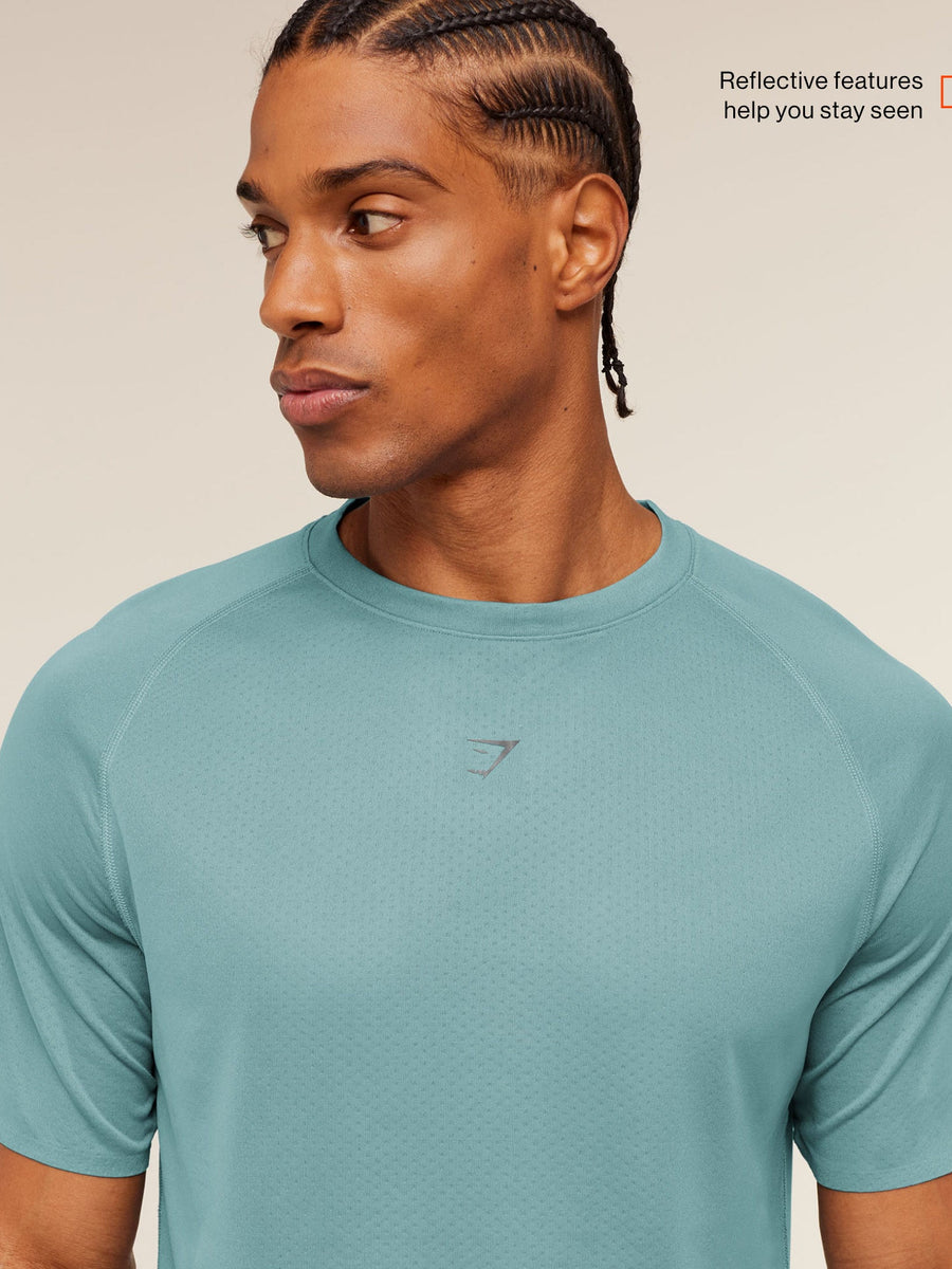 Gymshark Hybrid Engineered Jacquard T-Shirt — Storm Blue — 2