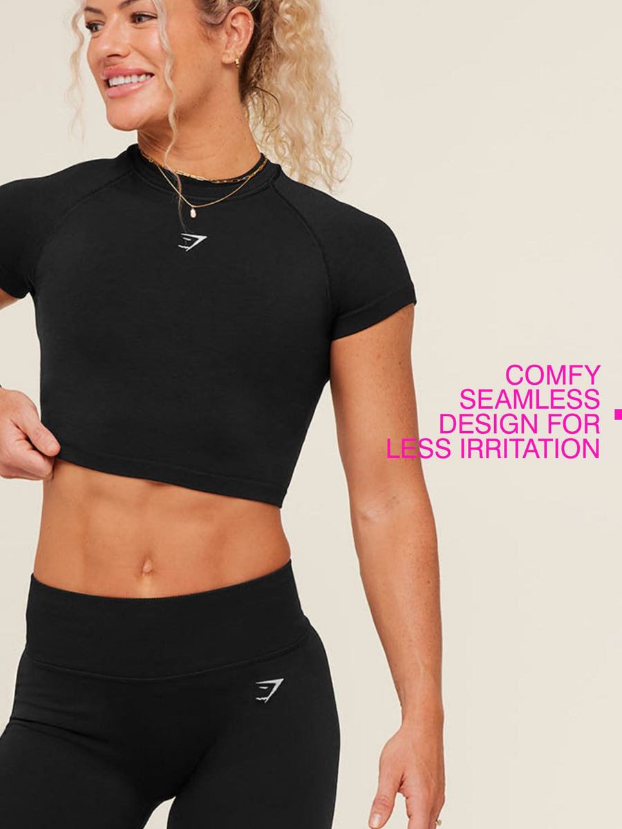 Gymshark Relay Seamless Short Sleeve Crop Top — Black — 3