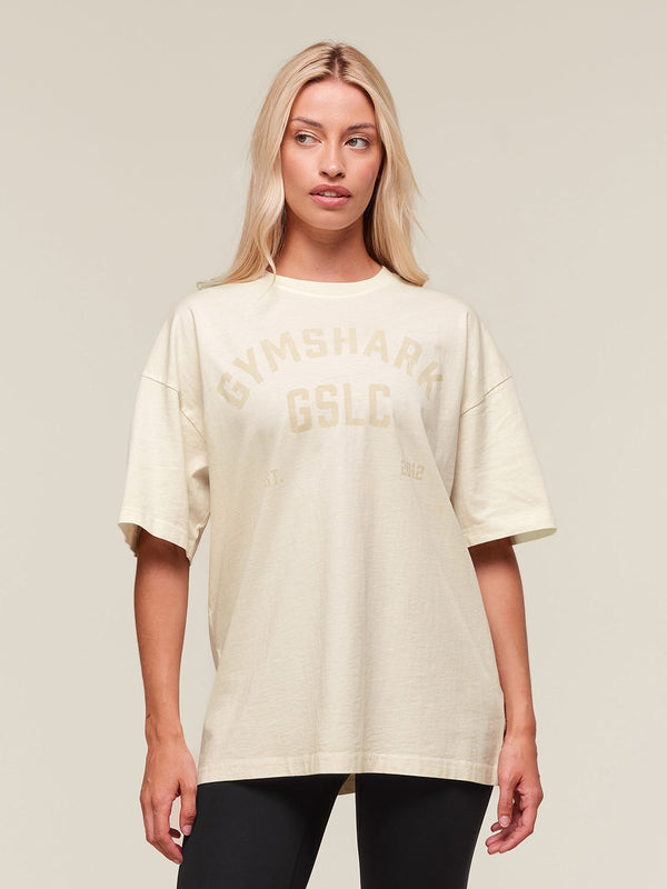 Gymshark 66 Washed Graphic Oversized T-Shirt — Oat White/Wash