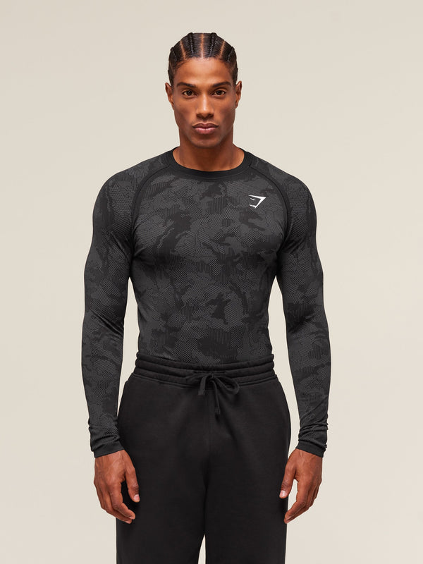 Gymshark Geo Seamless Long Sleeve T-Shirt — Black/Charcoal Grey