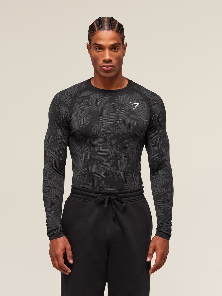 Gymshark Geo Seamless Long Sleeve T-Shirt — Black/Charcoal Grey — 1