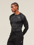 Gymshark Geo Seamless Long Sleeve T-Shirt — Black/Charcoal Grey — 3