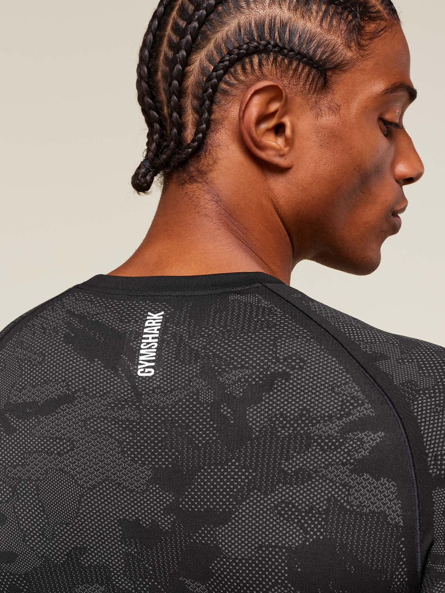 Gymshark Geo Seamless Long Sleeve T-Shirt — Black/Charcoal Grey — 5