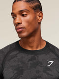 Gymshark Geo Seamless Long Sleeve T-Shirt — Black/Charcoal Grey — 6