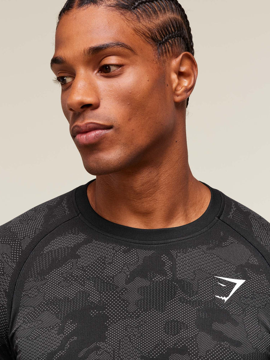 Gymshark Geo Seamless Long Sleeve T-Shirt — Black/Charcoal Grey — 6