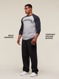 Gymshark Collegiate Raglan 3/4 Sleeve T-Shirt — Light Grey Core Marl/Heavy Blue — 3
