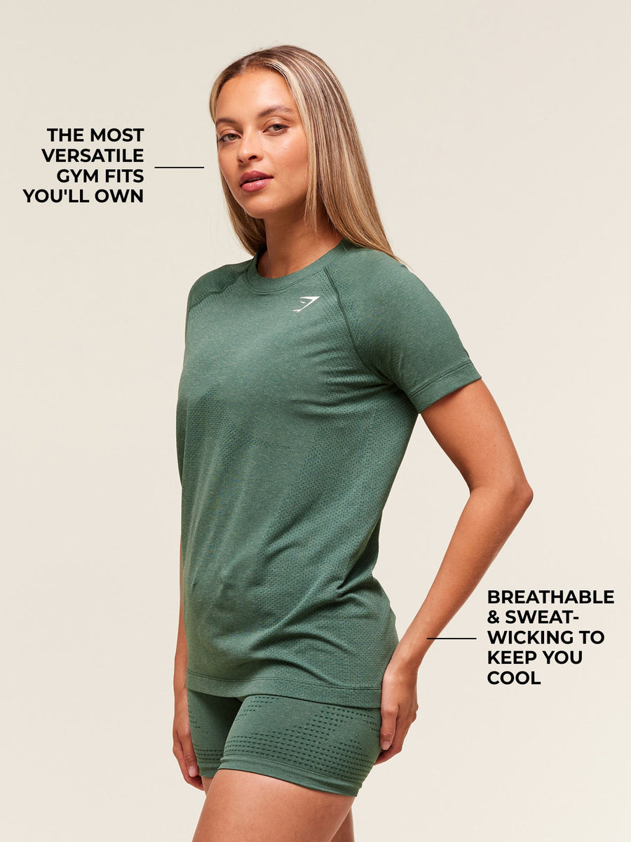 Gymshark Vital Seamless 2.0 Light T-Shirt — Obsidian Green Marl — 2