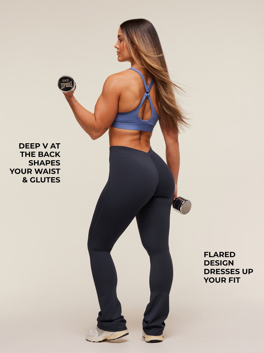 Gymshark Lifting Dipped Waistband Flared Leggings — Heavy Blue — 2