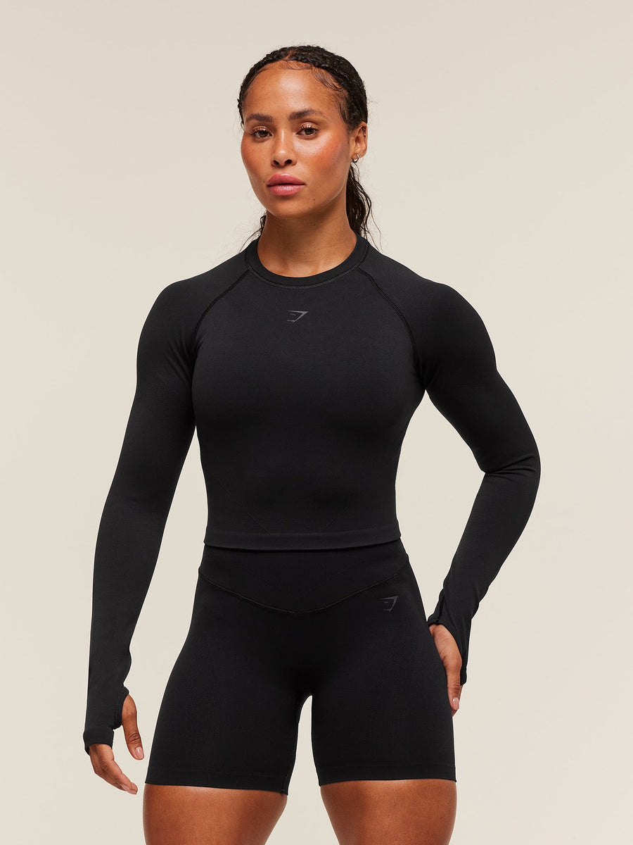 Gymshark Activate Long Sleeve Crop Top — Black — 1