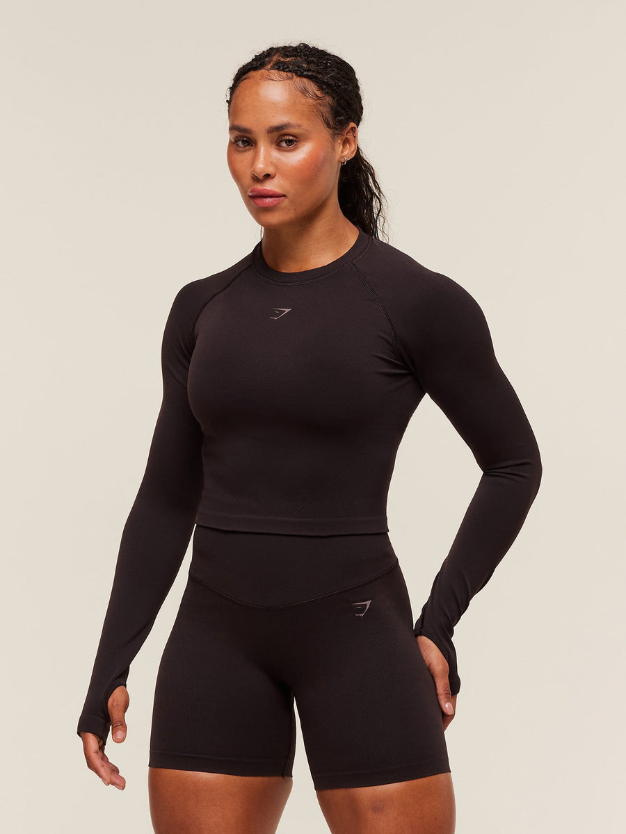 Gymshark Activate Long Sleeve Crop Top — Plum Brown — 1