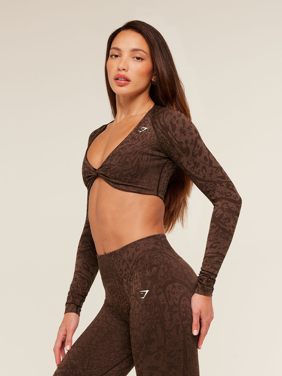 Gymshark Adapt Animal X Whitney Long Sleeve Crop Top — Archive Brown /  Soft Brown — 4