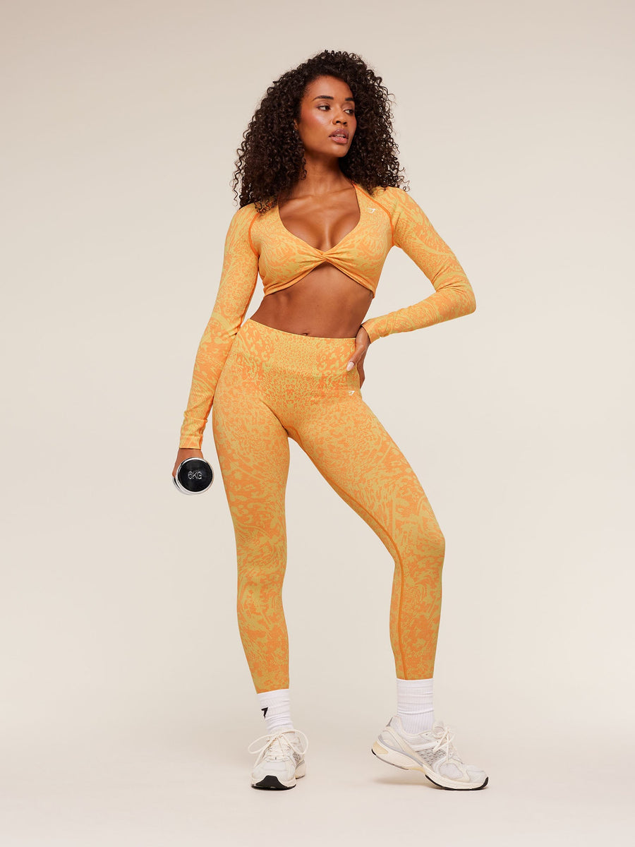 Gymshark Adapt Animal X Whitney Long Sleeve Crop Top — Sorbet Yellow /  Dayglow Peach — 5