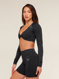 Gymshark Adapt Animal X Whitney Long Sleeve Crop Top — Black/Asphalt Grey — 4