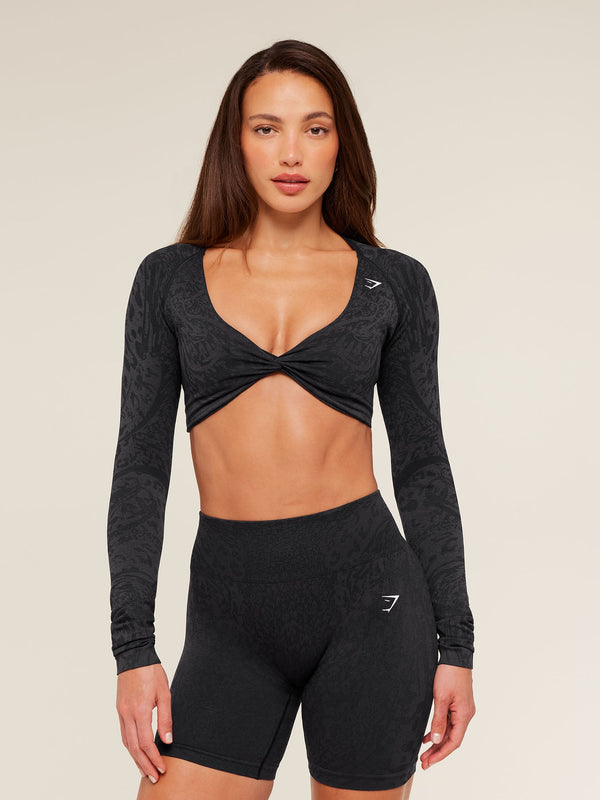 Gymshark Adapt Animal X Whitney Long Sleeve Crop Top — Black/Asphalt Grey
