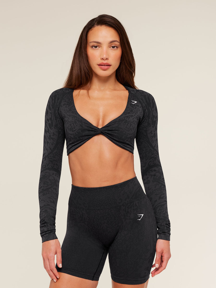 Gymshark Adapt Animal X Whitney Long Sleeve Crop Top — Black/Asphalt Grey — 1