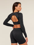 Gymshark Adapt Animal X Whitney Long Sleeve Crop Top — Black/Asphalt Grey — 3
