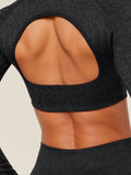 Gymshark Adapt Animal X Whitney Long Sleeve Crop Top — Black/Asphalt Grey — 6