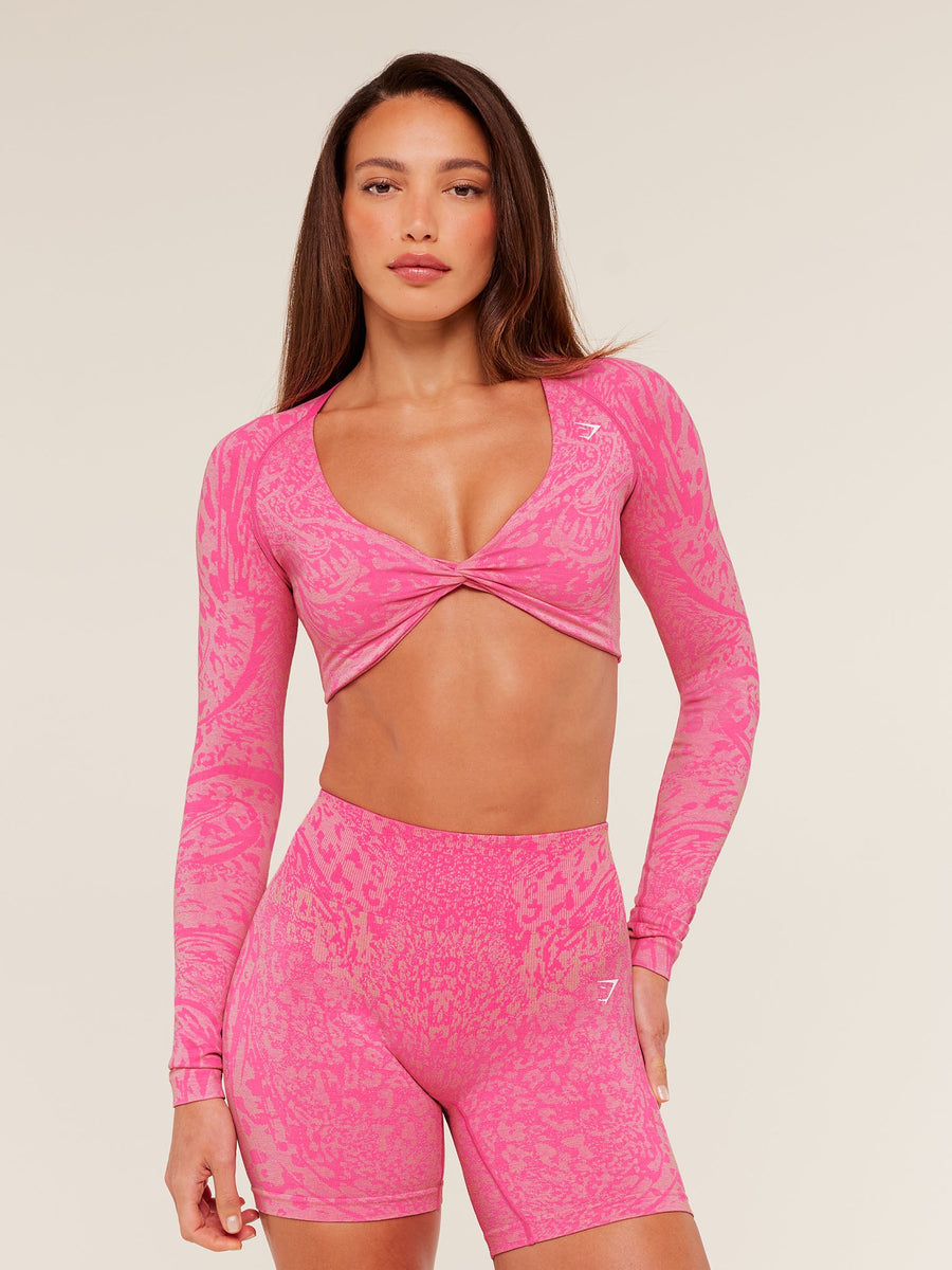 Gymshark Adapt Animal X Whitney Long Sleeve Crop Top — Electric Pink /  Sorbet Yellow — 1