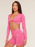 Gymshark Adapt Animal X Whitney Long Sleeve Crop Top — Electric Pink /  Sorbet Yellow — 4