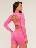 Gymshark Adapt Animal X Whitney Long Sleeve Crop Top — Electric Pink /  Sorbet Yellow — 3