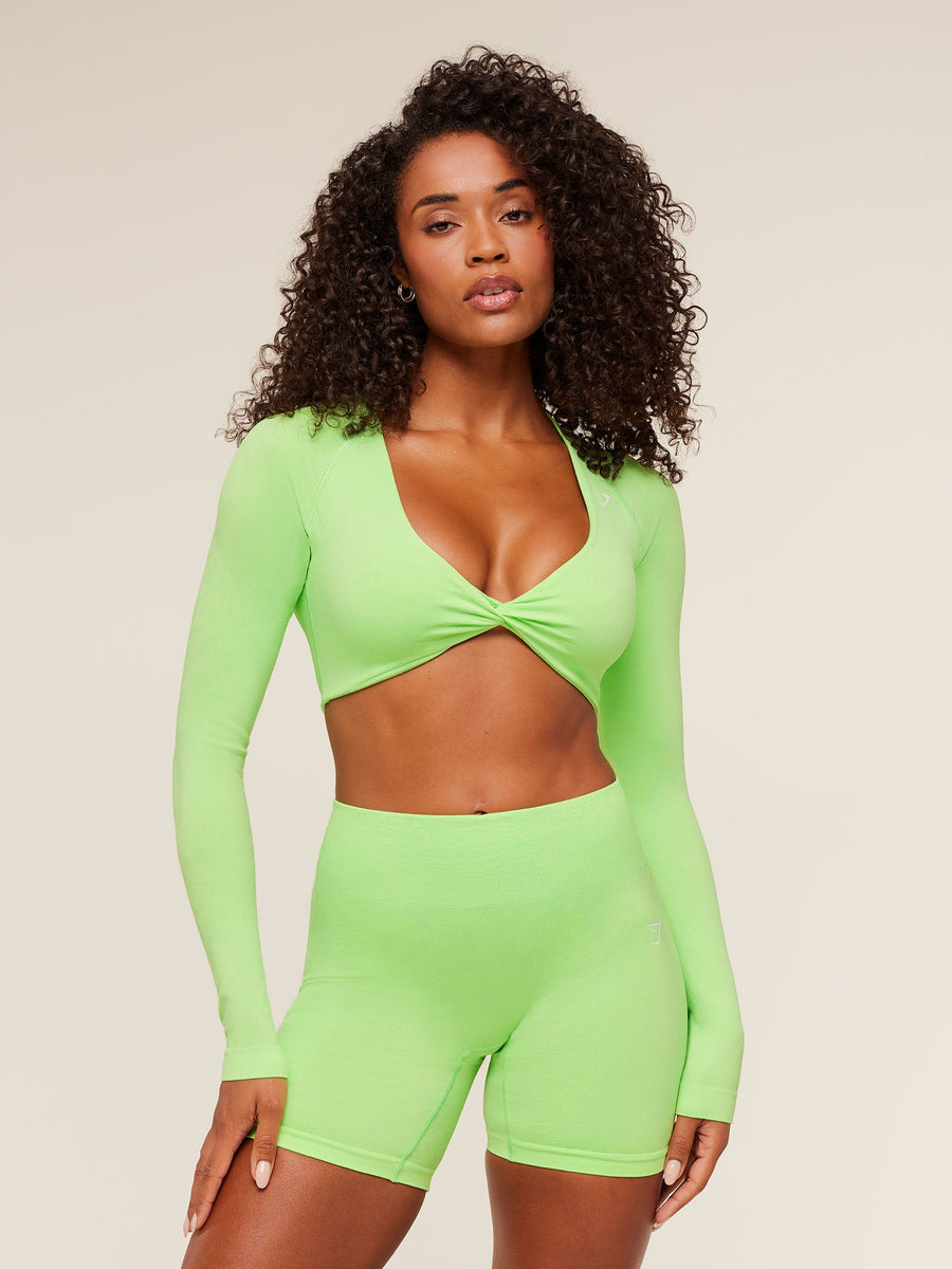 Gymshark Adapt Animal X Whitney Long Sleeve Crop Top — Energy Gelato Green /  Sorbet Yellow — 1