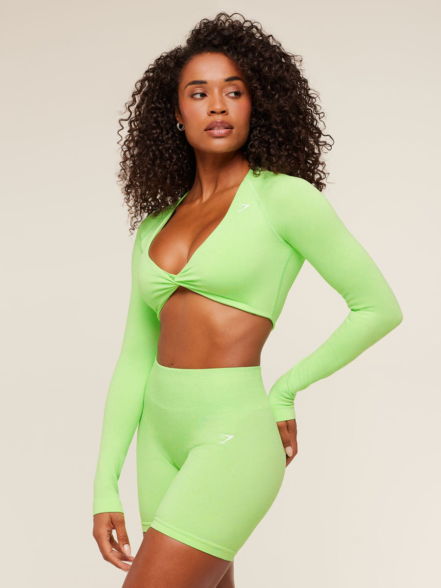 Gymshark Adapt Animal X Whitney Long Sleeve Crop Top — Energy Gelato Green /  Sorbet Yellow — 4