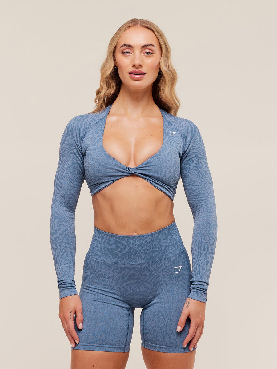 Gymshark Adapt Animal Long Sleeve Crop Top — Worn Blue/Peri Blue — 1