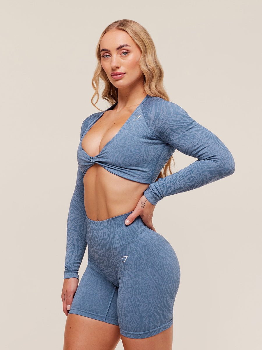 Gymshark Adapt Animal Long Sleeve Crop Top — Worn Blue/Peri Blue — 3