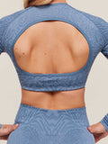 Gymshark Adapt Animal Long Sleeve Crop Top — Worn Blue/Peri Blue — 6