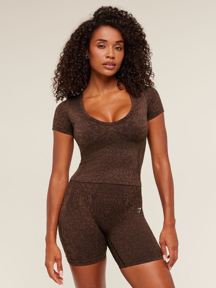 Gymshark Adapt Animal X Whitney Short Sleeve Top — Archive Brown /  Soft Brown — 1