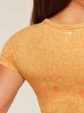 Gymshark Adapt Animal X Whitney Short Sleeve Top — Sorbet Yellow /  Dayglow Peach — 6