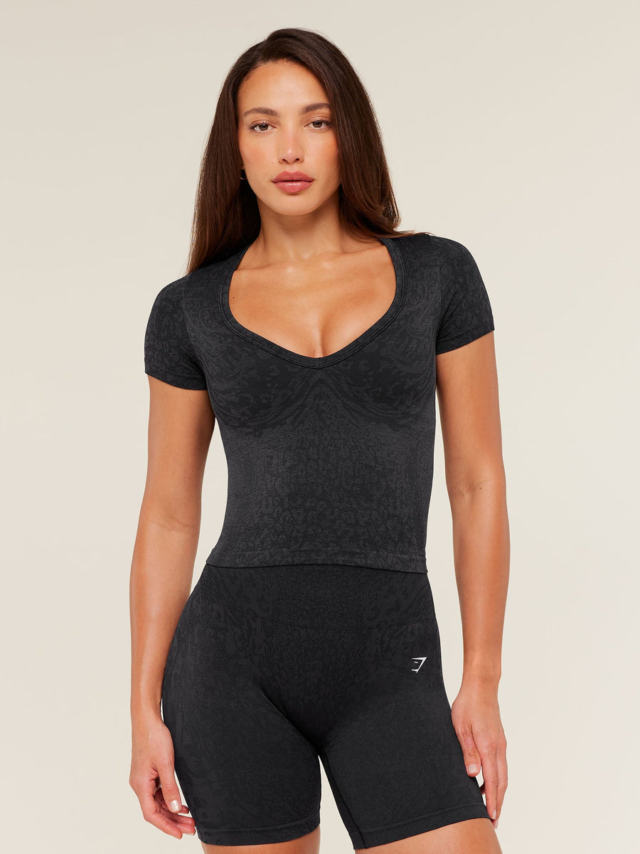 Gymshark Adapt Animal X Whitney Short Sleeve Top — Black /  Asphalt Grey — 1