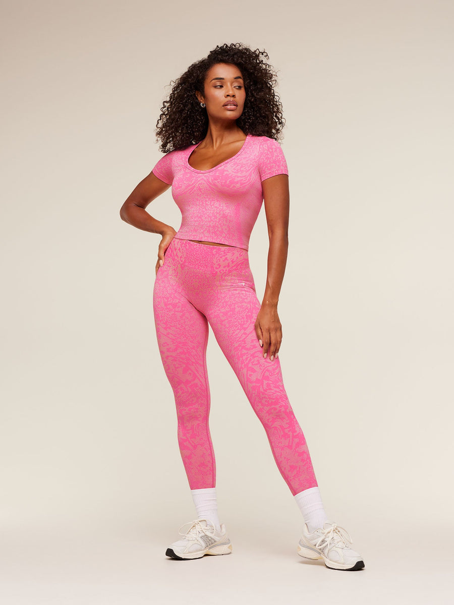 Gymshark Adapt Animal X Whitney Short Sleeve Top — Electric Pink /  Sorbet Yellow — 5