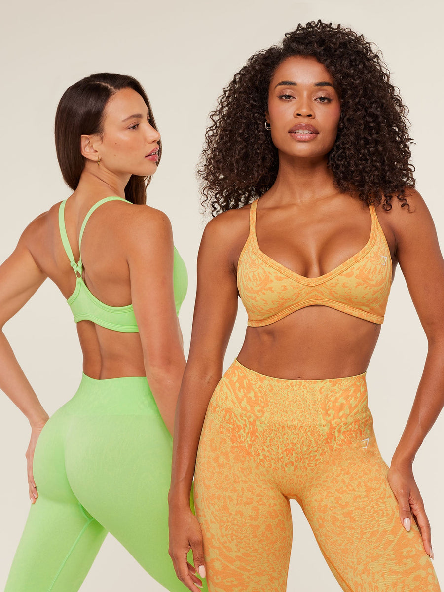 Gymshark Adapt Animal X Whitney Sports Bra — Sorbet Yellow /  Dayglow Peach — 7