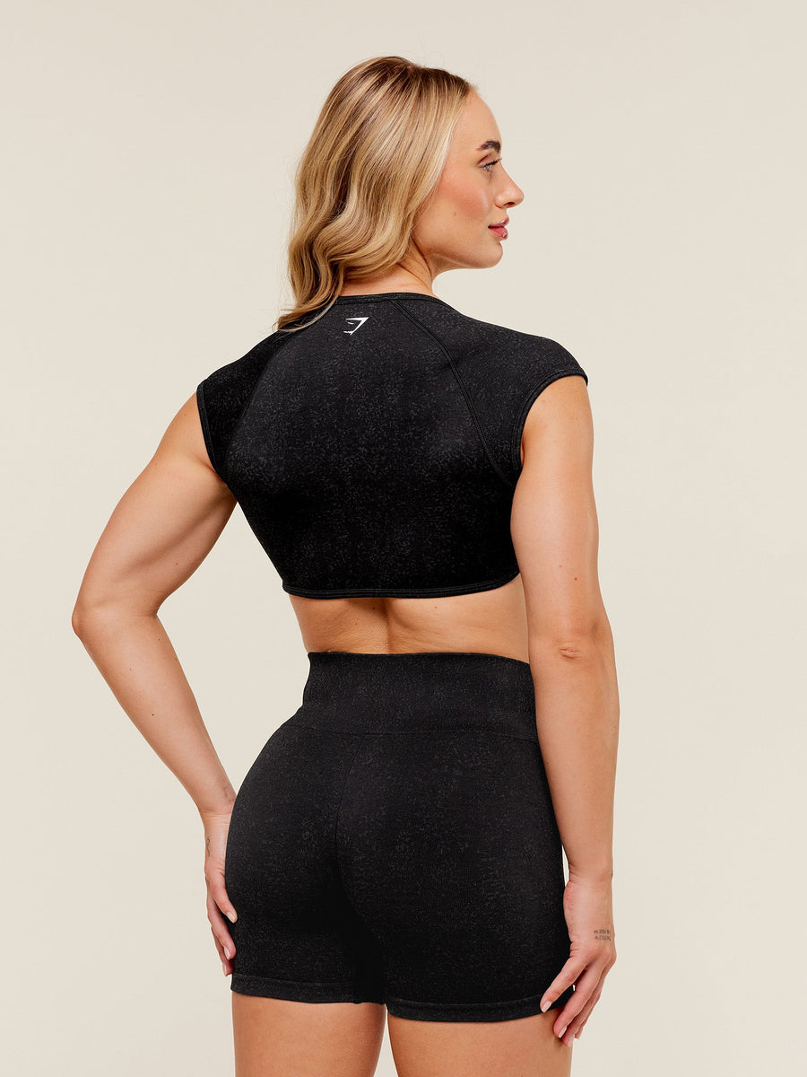 Gymshark Adapt Fleck x Whitney Short Sleeve Crop Top — Black — 2